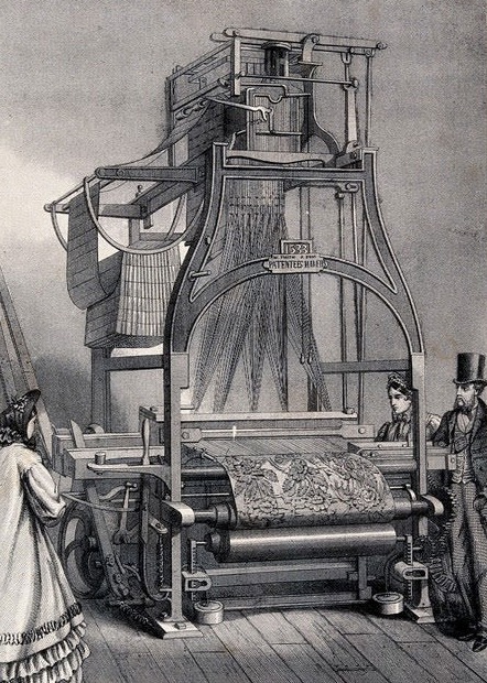 Illustration of a mechanical Jacquard loom from 1862